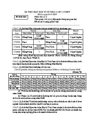 Kì thi chọn đội tuyển học sinh giỏi môn Địa lý Lớp 12 - Năm học 2015-2016